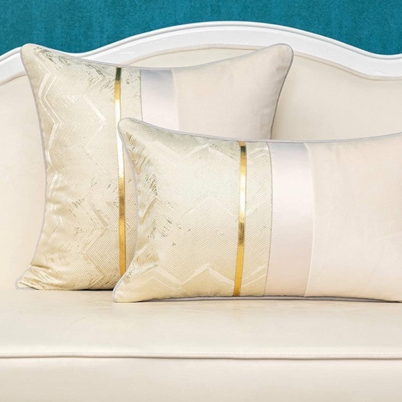 Luxury Home | Luxe Beige Modern Velvet & Jaquard Chevron Throw Pillow Cover - Picture 6 of 7